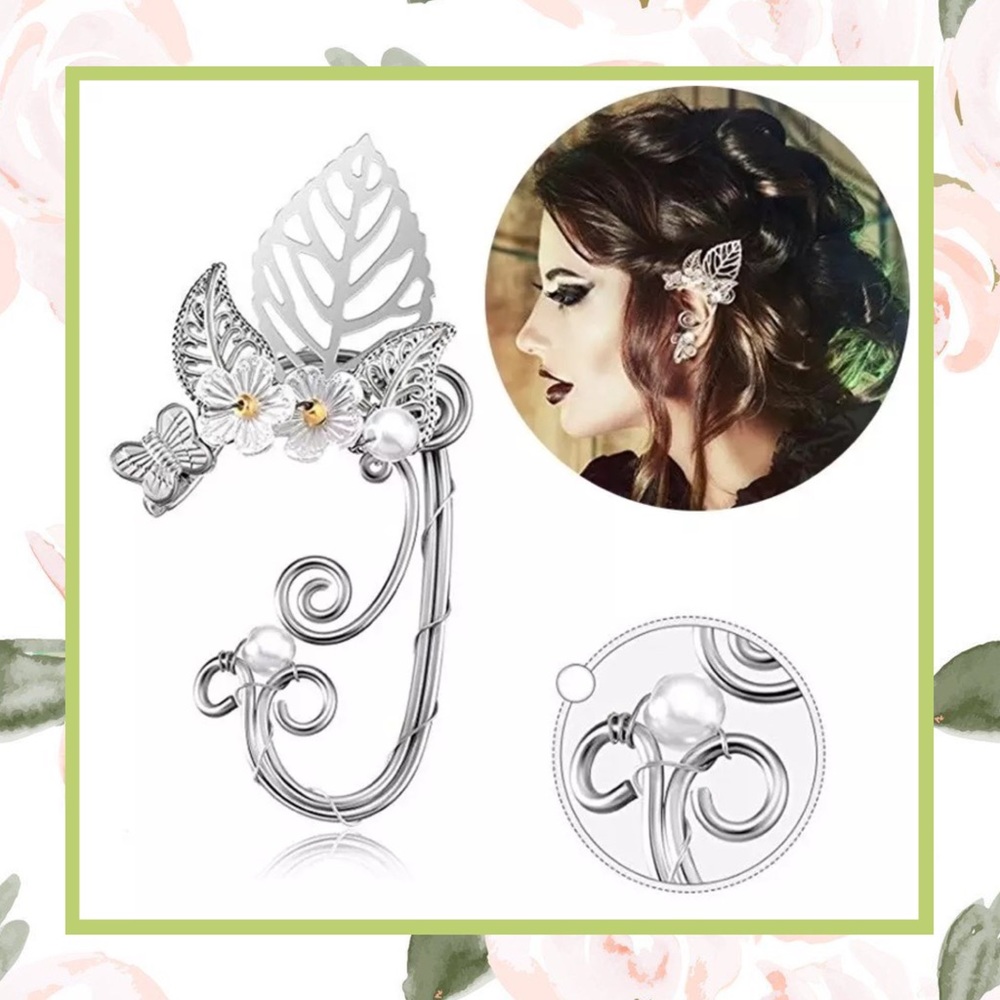 🌸 2PC FAIRY EAR CUFF EARRINGS ELF BOHO CHIC LEAF FANTASY SILVER WIRE MAGIC